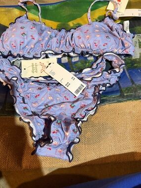 Dippin' Daisy's Lavender Ruffle Bikini with Cherry Print